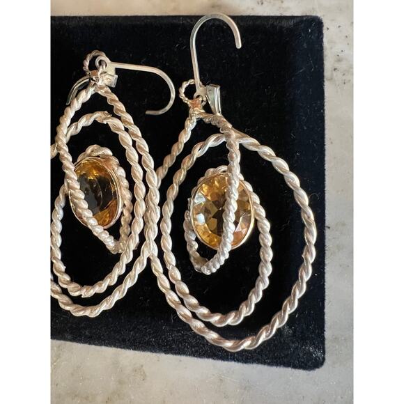 Twisted Cable Sculpture Statement Earrings Citrine Sterling Silver 925 - Picture 2 of 4